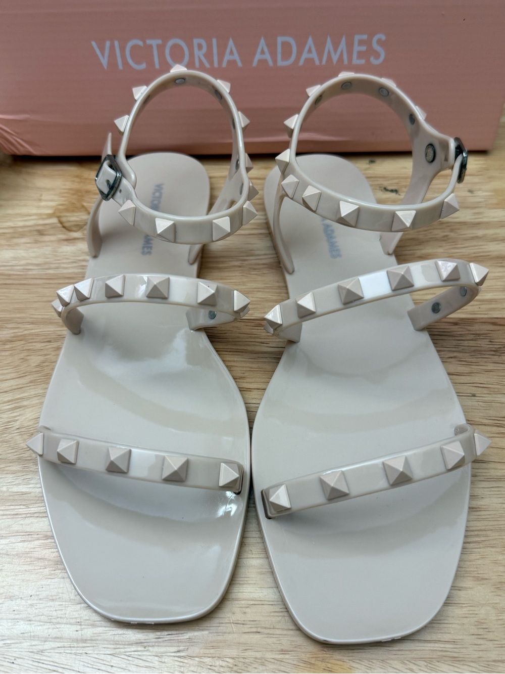 Rivet Stud Sandals Victoria Adames “Milan” Size 6 Nude NIB